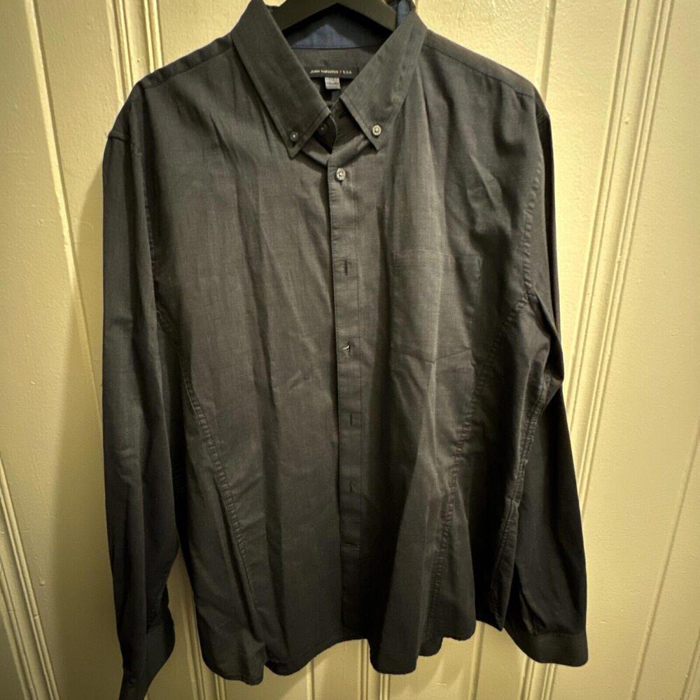 John Varvatos Grey Black Button Down Long Sleeve Dress Shirt Mens Large